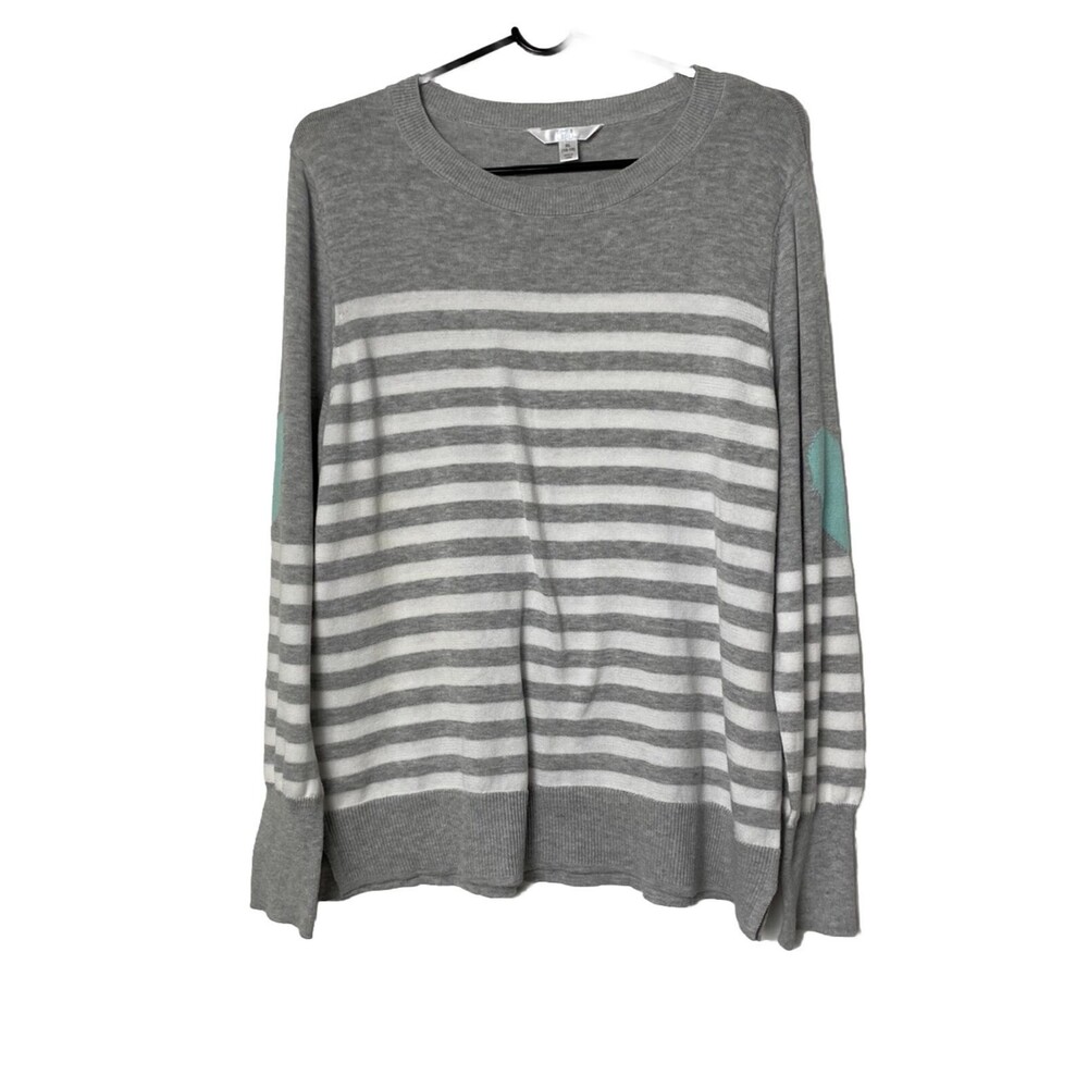 Time And Tru Sweater Top Gray Striped Size XL Pullover Long Sleeve 16-18